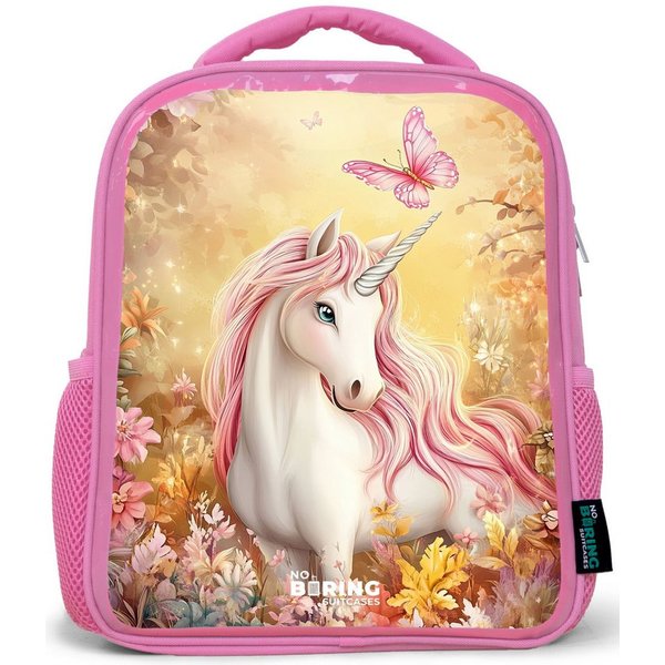 NoBoringSuitcases.com© Rucksack Rosa - Einhorn - Schmetterling - Rosa - Mähne, Kinderrucksack, Schulrucksack, Freizeitrucksack, Mädchen, Kindergarten
