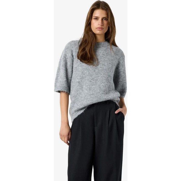 Noisy may Strickpullover Strukturierte Flachstrickoptik für Damen (1-tlg) Recyceltes Material, Nachhaltig, Kurzarm, Rundhals, Flachstrick