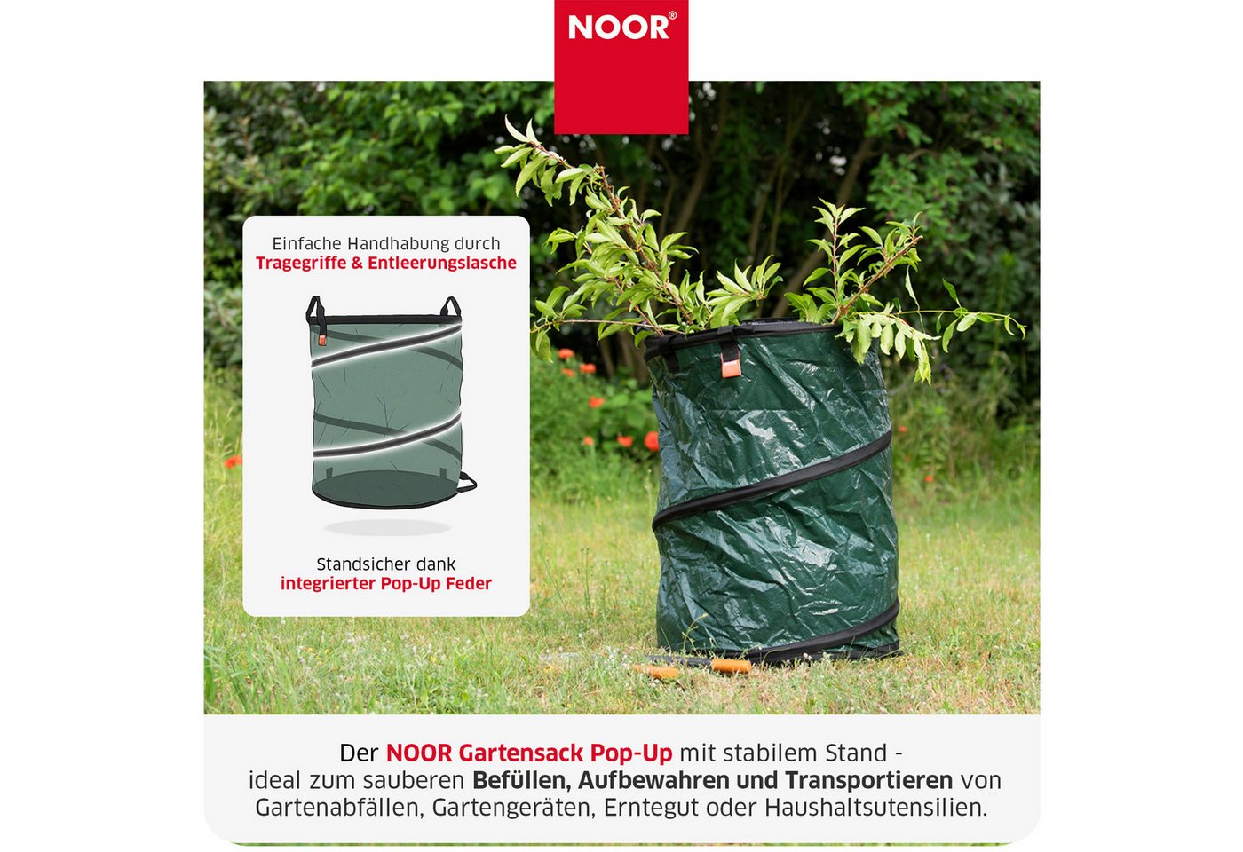 NOOR Gartensack POP-UP faltbar, 100 l, standfester Laubsack für Gartenabfälle & Grünschnitt – Bild 3 von 5