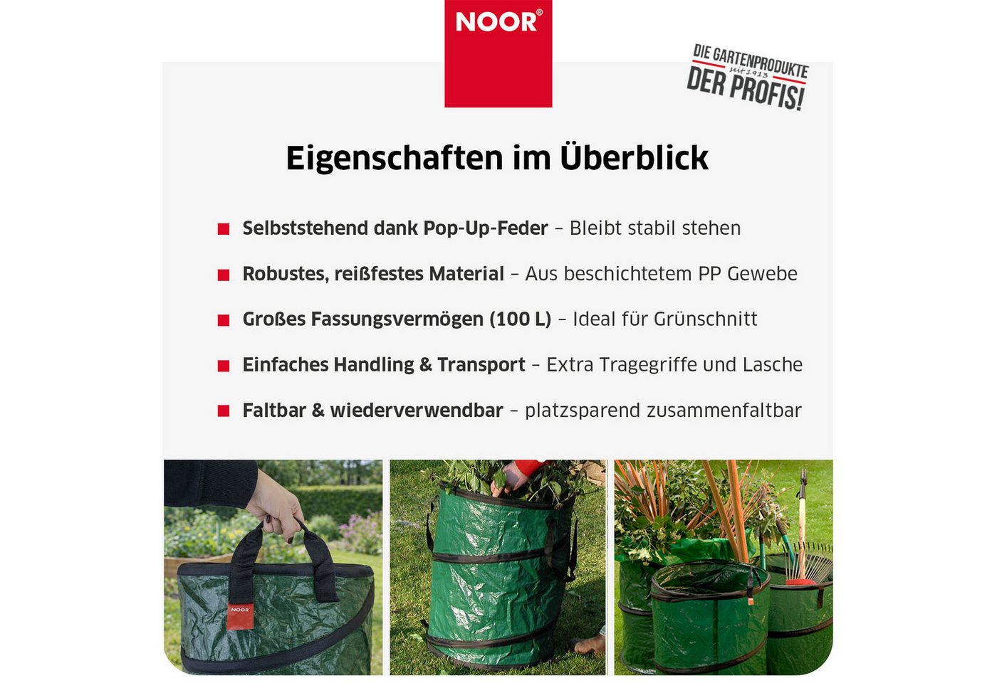 NOOR Gartensack POP-UP faltbar, 100 l, standfester Laubsack für Gartenabfälle & Grünschnitt – Bild 5 von 5