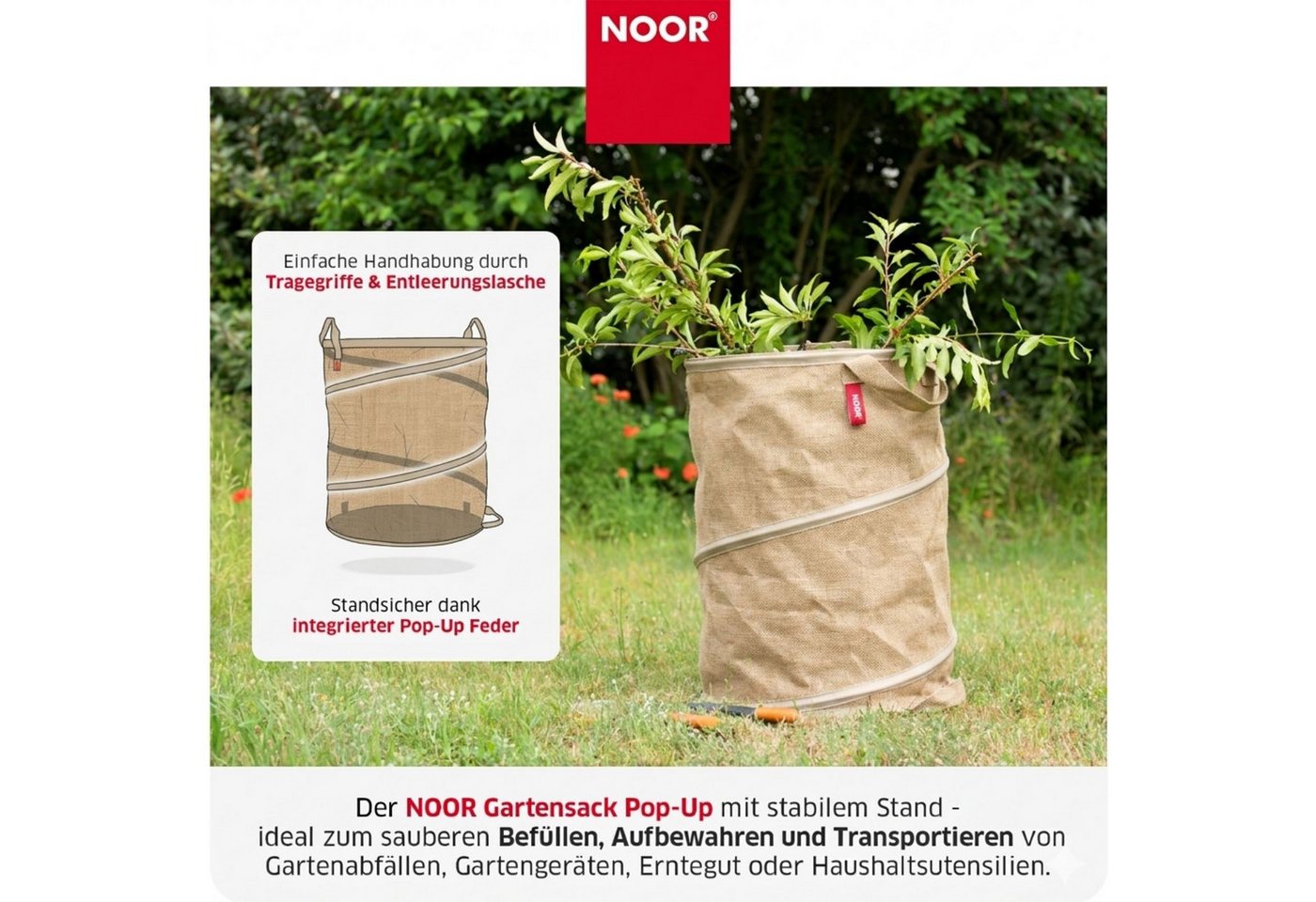 NOOR Gartensack POP-UP faltbar, 100 l, standfester Laubsack für Gartenabfälle & Grünschnitt – Bild 2 von 5