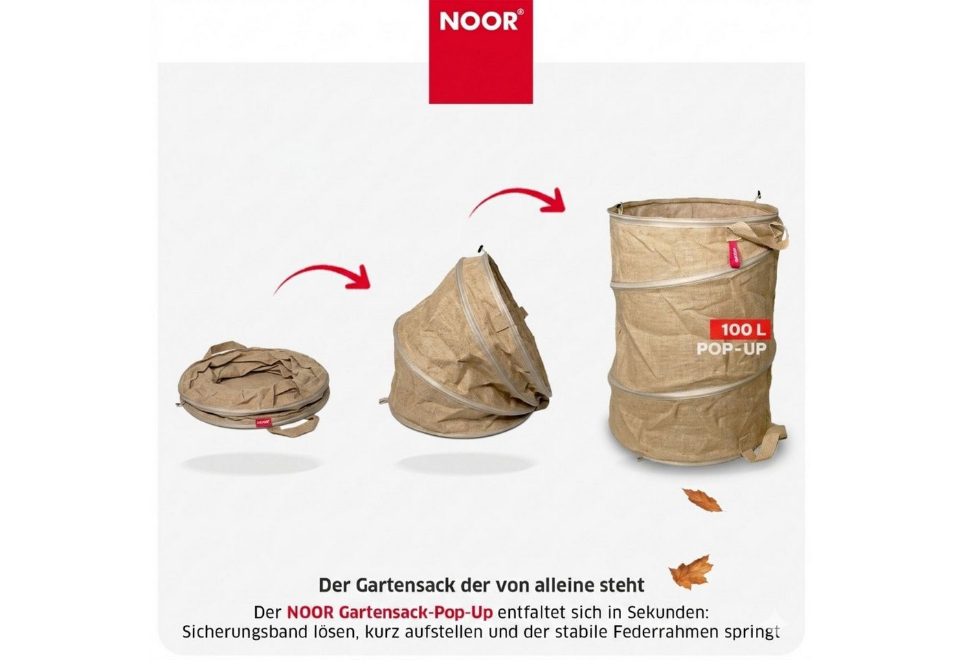 NOOR Gartensack POP-UP faltbar, 100 l, standfester Laubsack für Gartenabfälle & Grünschnitt – Bild 3 von 5