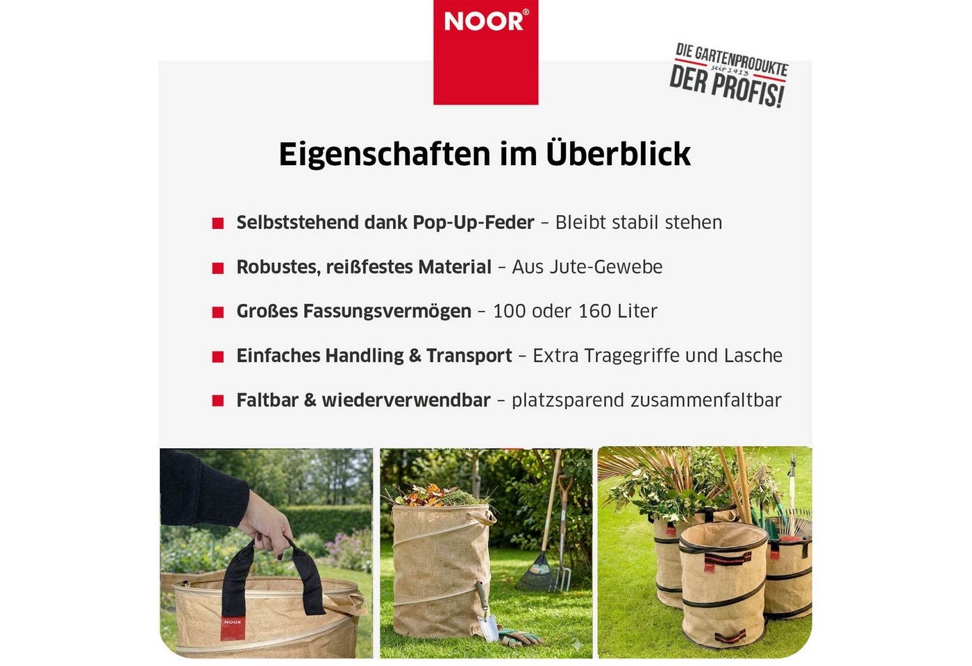 NOOR Gartensack POP-UP faltbar, 100 l, standfester Laubsack für Gartenabfälle & Grünschnitt – Bild 5 von 5