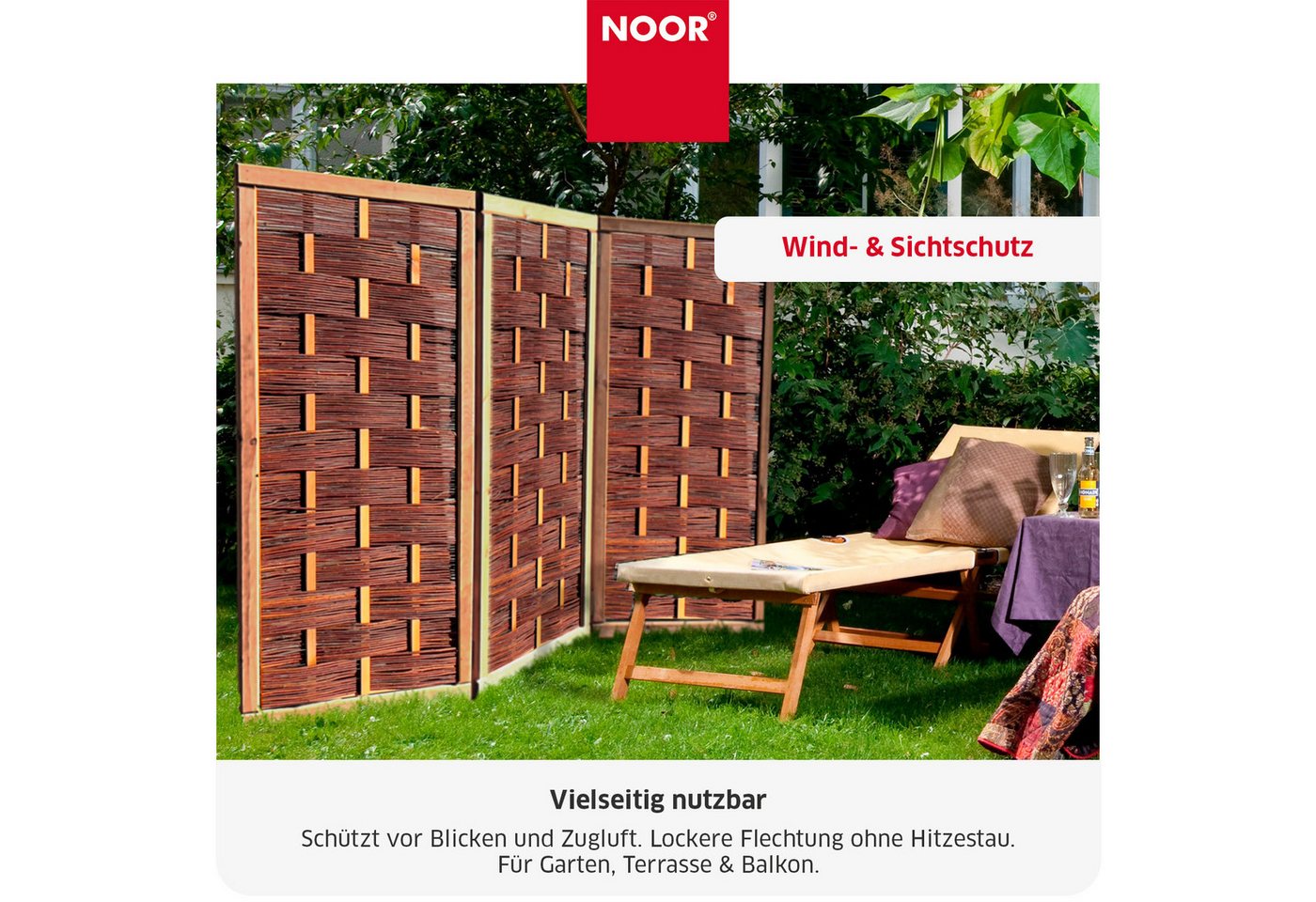 NOOR Paravent Weide DELUXE - klappbar - Sichtschutz-Module (3 St), hochwertiger Wind- und Sichtschutz für Garten, Terrasse und Balkon – Bild 3 von 5