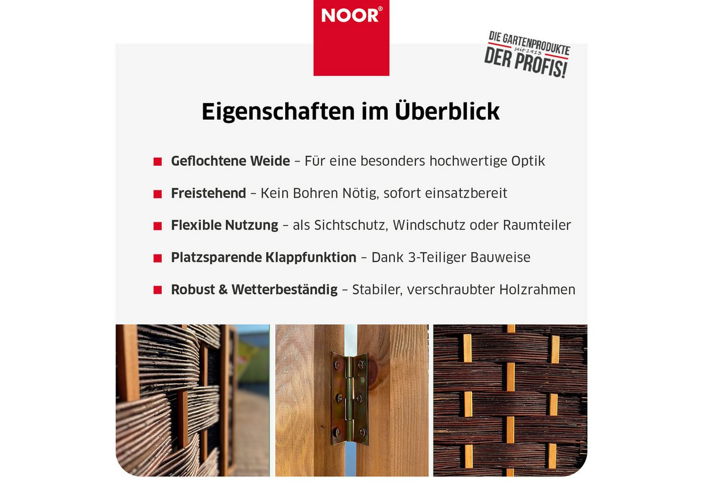 NOOR Paravent Weide DELUXE - klappbar - Sichtschutz-Module (3 St), hochwertiger Wind- und Sichtschutz für Garten, Terrasse und Balkon – Bild 5 von 5