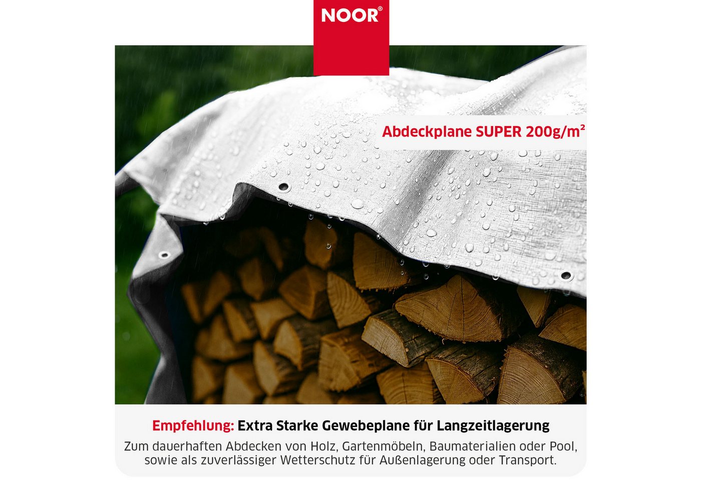 NOOR Schutzplane SUPER - verstärkte Profi-Abdeckplane - 200g/m², extrem widerstandsfähige Gewebeplane für den Außenbereich – Bild 2 von 5