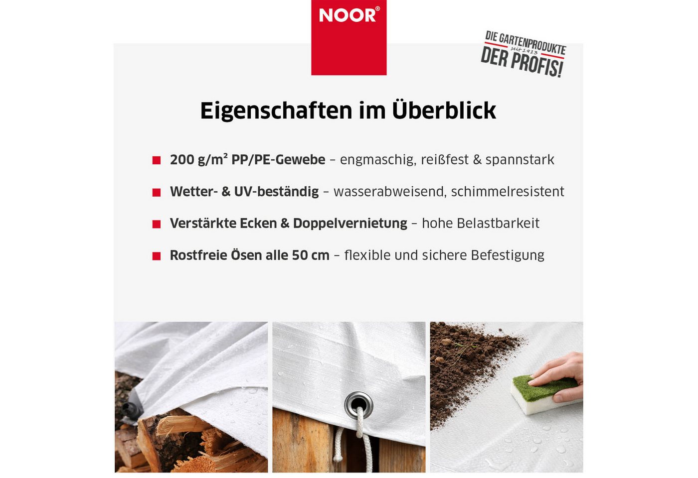 NOOR Schutzplane SUPER - verstärkte Profi-Abdeckplane - 200g/m², extrem widerstandsfähige Gewebeplane für den Außenbereich – Bild 4 von 5