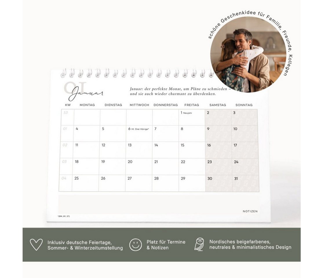 NORDEULE Tischkalender 2027, Planer zum Aufstellen A5 quer, ideal für den Bürotisch, Arbeitsplatz, Sideboard, Regal oder Geschenk – Bild 2 von 5