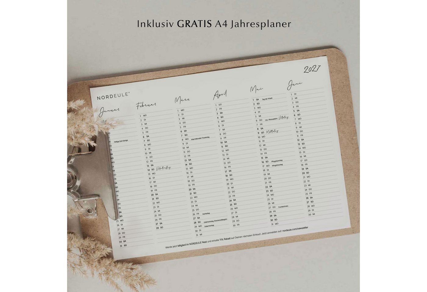 NORDEULE Tischkalender 2027, Planer zum Aufstellen A5 quer, ideal für den Bürotisch, Arbeitsplatz, Sideboard, Regal oder Geschenk – Bild 4 von 5