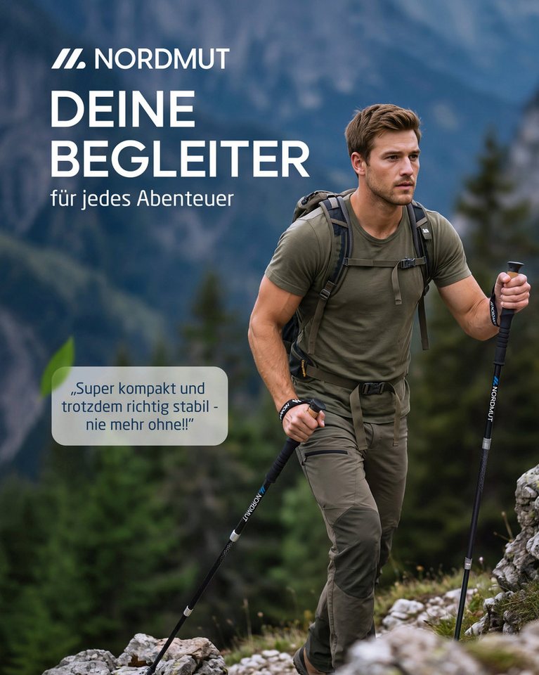 Nordmut Wanderstöcke faltbar, Nordic Walking Stöcke ultraleicht mit Korkgriff und Tasche (Set, 2 St., mit Tasche, Gummipuffern, Schnee- und Matschtellern), Trek – Bild 2 von 5
