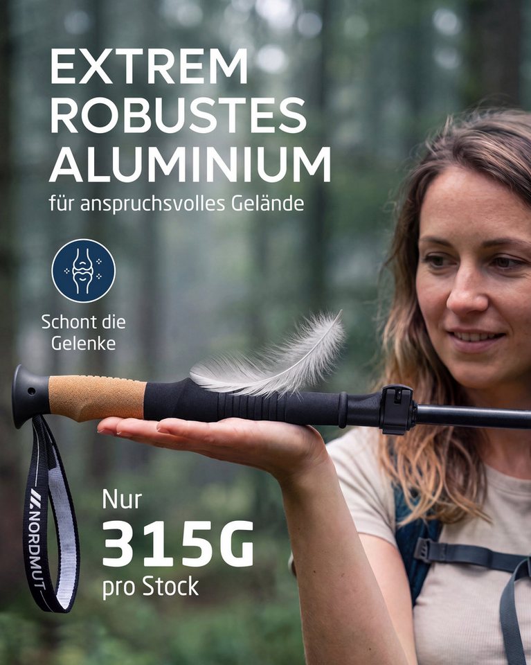 Nordmut Wanderstöcke faltbar, Nordic Walking Stöcke ultraleicht mit Korkgriff und Tasche (Set, 2 St., mit Tasche, Gummipuffern, Schnee- und Matschtellern), Trek – Bild 4 von 5