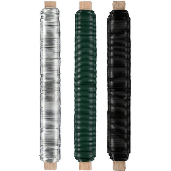 Nordstern Bindedraht Blumendraht Basteldraht 3er Pack, (Grün/Schwarz/Silber), Wickeldraht Ø 0,65 mm x 38 m