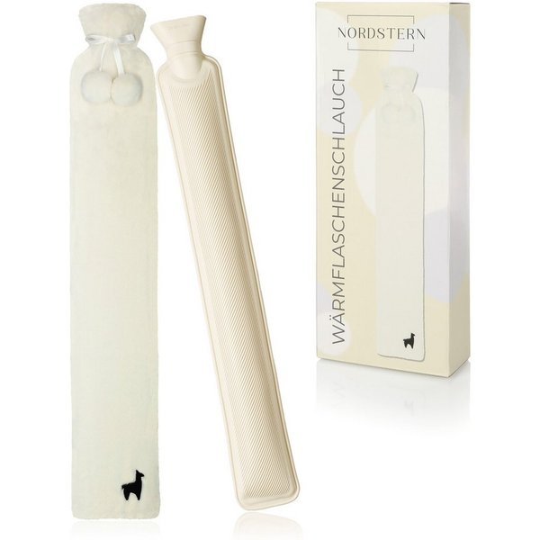 Nordstern Wärmflasche Schlauch Lang mit Bezug 75 cm, Flauschige Nackenwärmflasche für die Schultern