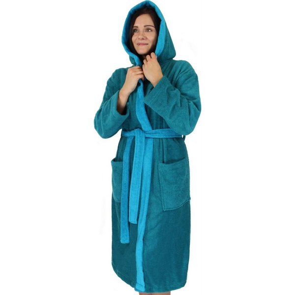 normani Damenbademantel, 122, Baumwolle, Kapuze, Bindegürtel, Saunamantel aus 100 % Baumwolle für Damen und Herren