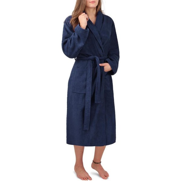 normani Damenbademantel Damen Premium Bademantel Basic, 122, Baumwolle, Schalkragen, Bindegürtel, Saunamantel aus weicher Baumwolle
