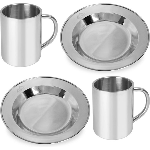 normani Geschirr-Set (4-tlg), Edelstahl, Camping Besteck-Set Kochgeschirr für 2 Personen