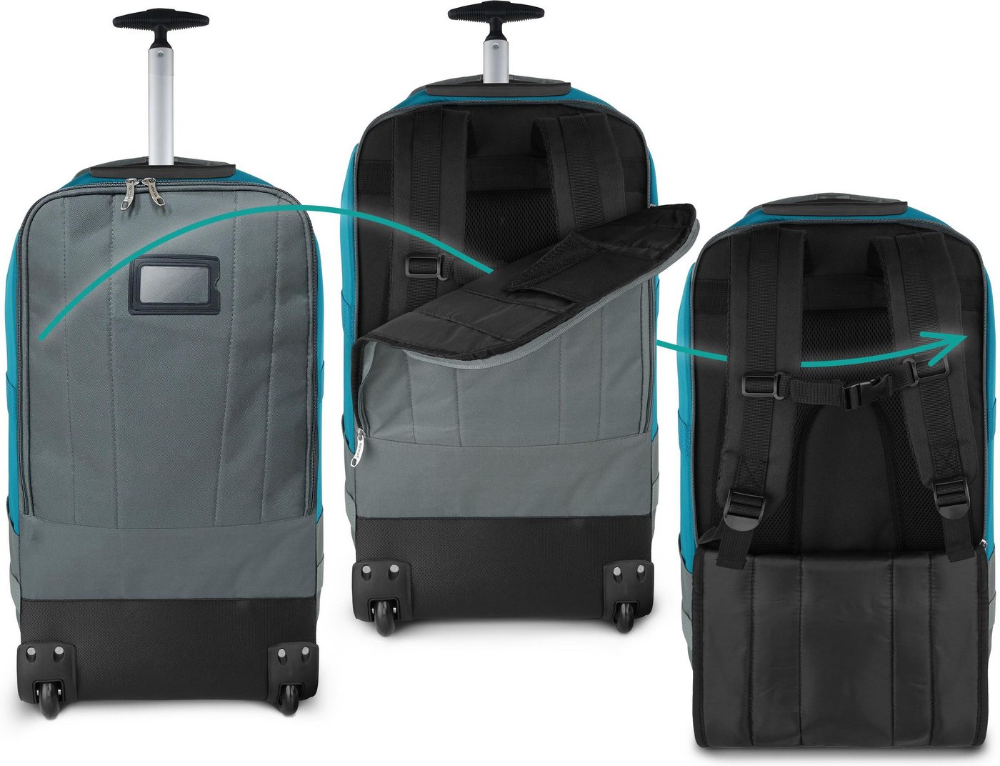 normani Reisetasche Reisetasche mit Rollen und Rucksackfunktion, Reise-Trolley mit 5 Fächern und 90L – Bild 4 von 5
