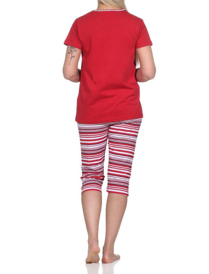 Normann Pyjama Damen Capri Schlafanzug kurzarm Pyjama mit Anker-Motiv und Ringeln – Bild 4 von 5