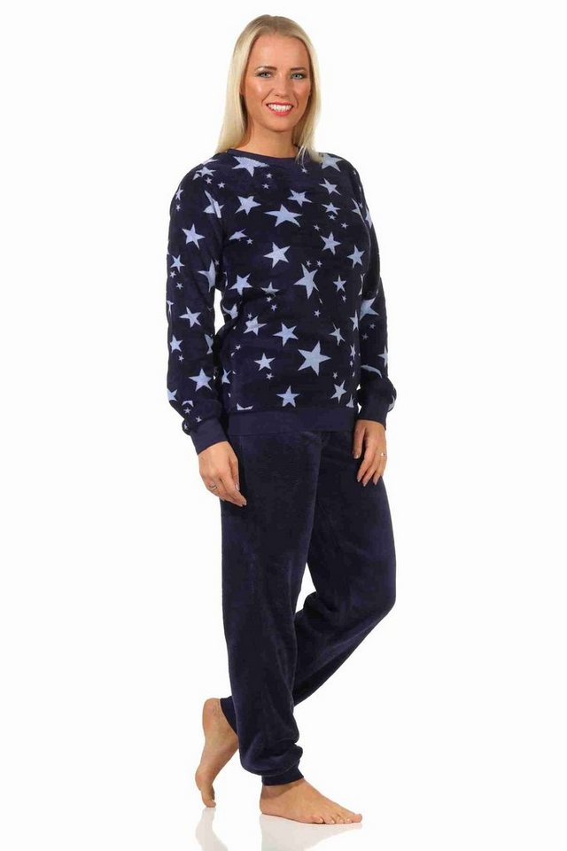 Normann Pyjama Damen Coralfleece Pyjama langarm mit Bündchen und Sternen als Motiv – Bild 2 von 3