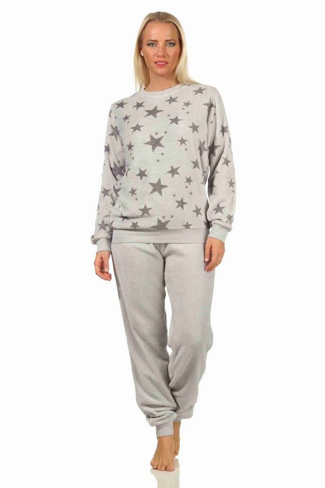Normann Pyjama Damen Coralfleece Pyjama langarm mit Bündchen und Sternen als Motiv – Bild 2 von 4