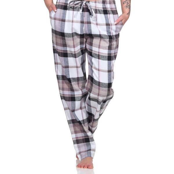 Normann Pyjama Damen Flanell Pyjama Hose, karierte Schlafanzug Hose lang