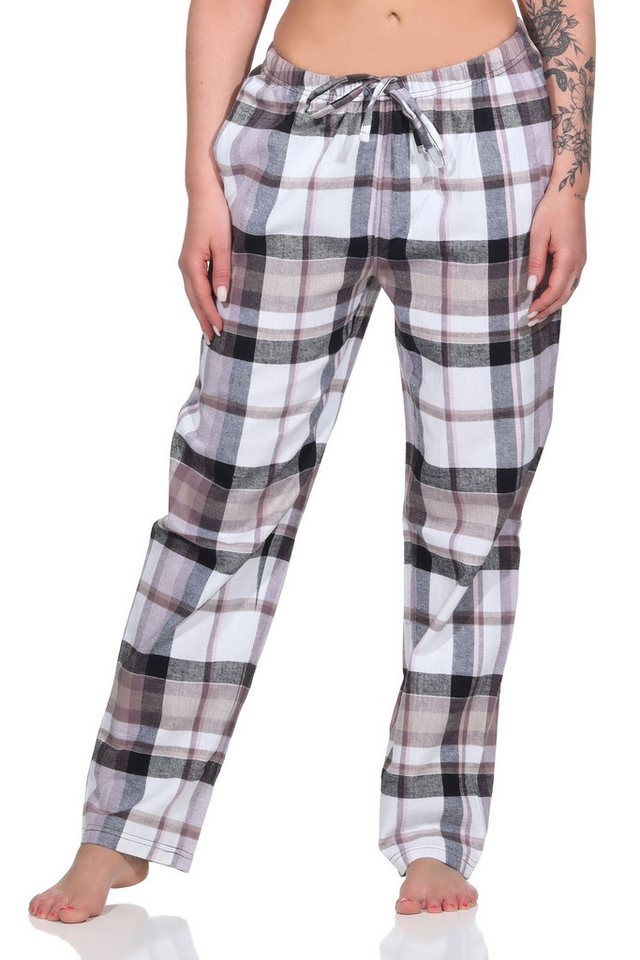 Normann Pyjama Damen Flanell Pyjama Hose, karierte Schlafanzug Hose lang – Bild 2 von 4