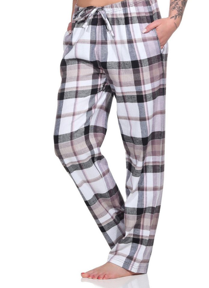 Normann Pyjama Damen Flanell Pyjama Hose, karierte Schlafanzug Hose lang – Bild 3 von 4