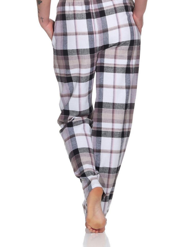 Normann Pyjama Damen Flanell Pyjama Hose, karierte Schlafanzug Hose lang – Bild 4 von 4