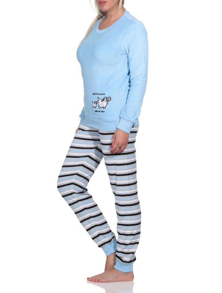 Normann Pyjama Damen Frottee Pyjama, Hose gestreift, Oberteil mit süssen Tiermotiv – Bild 2 von 3