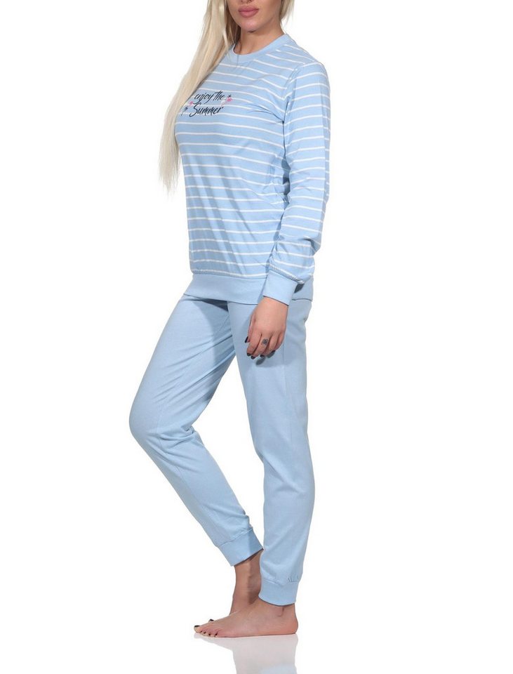 Normann Pyjama Damen langarm Pyjama, gestreifter Schlafanzug mit Bündchen – Bild 3 von 5