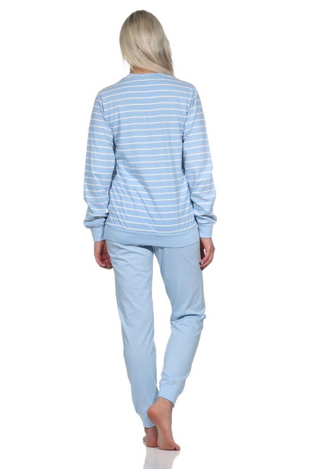 Normann Pyjama Damen langarm Pyjama, gestreifter Schlafanzug mit Bündchen – Bild 4 von 5