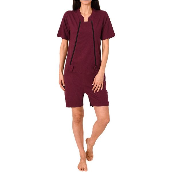 Normann Pyjama Damen Pflegeoverall kurzarm mit Reissverschluss Vorne und am Bein