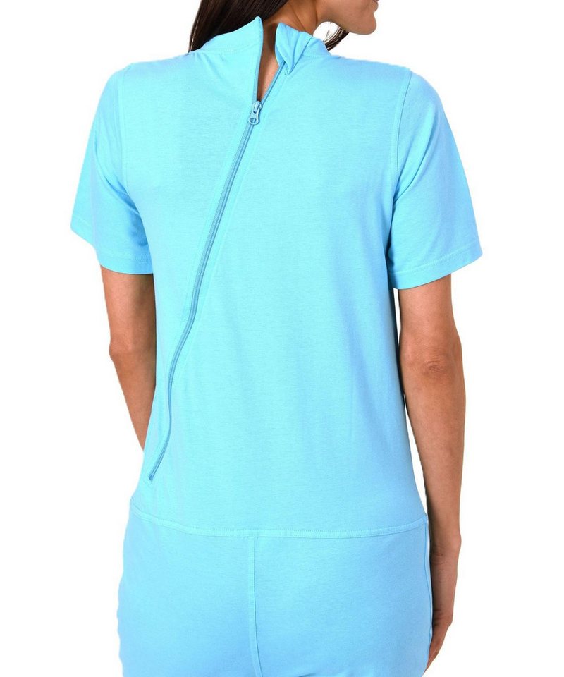 Normann Pyjama Damen Pflegeoverall kurzarm mit Reißverschluss am Rücken und Bein – Bild 4 von 5