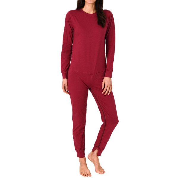 Normann Pyjama Damen Pflegeoverall langarm Einteiler mit Reißverschluss am Bein