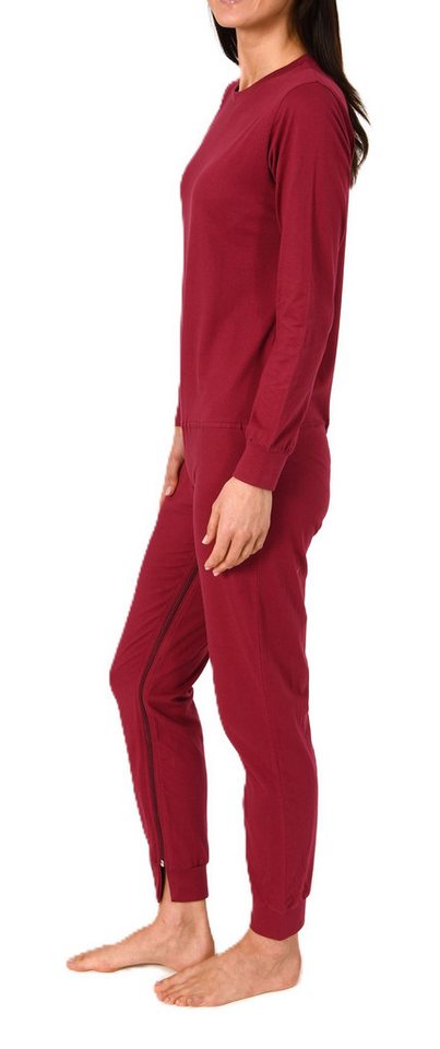 Normann Pyjama Damen Pflegeoverall langarm Einteiler mit Reißverschluss am Bein – Bild 2 von 5