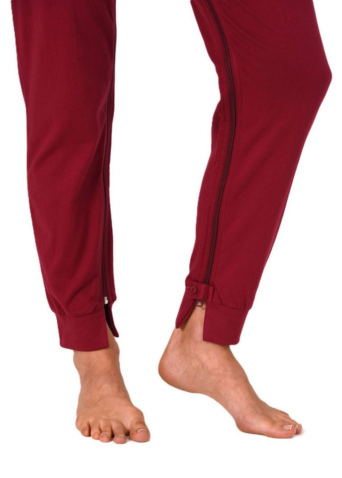 Normann Pyjama Damen Pflegeoverall langarm Einteiler mit Reißverschluss am Bein – Bild 4 von 5