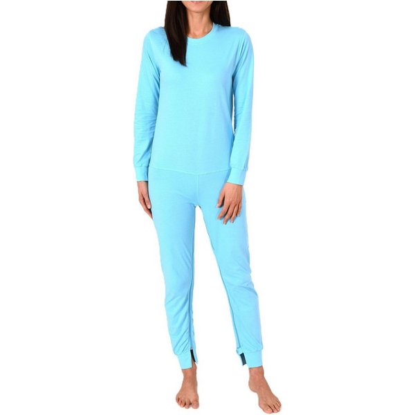 Normann Pyjama Damen Pflegeoverall langarm mit Reißverschluss am Rücken und Bein