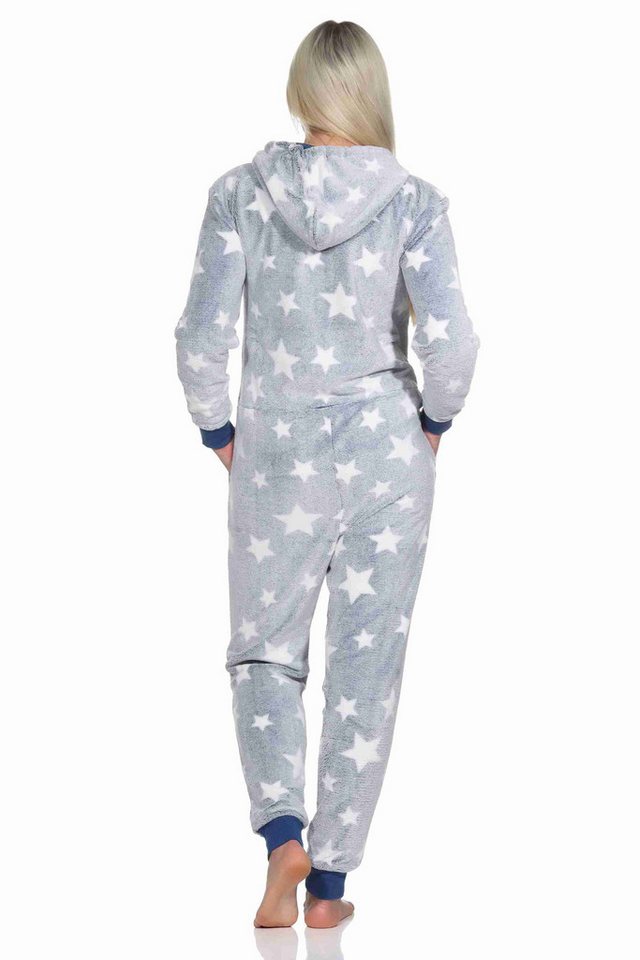 Normann Pyjama Damen Schlafanzug Jumpsuit Overall in Sterneoptik aus Coralfleece – Bild 3 von 4