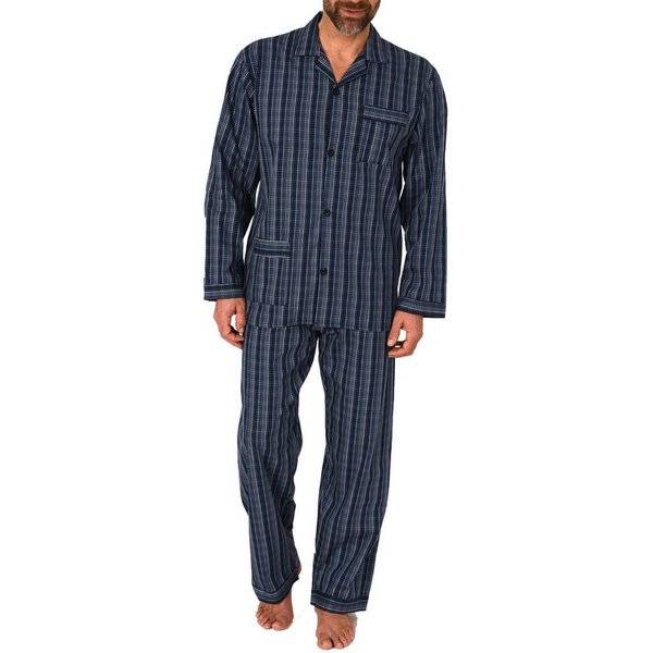 Normann Pyjama Gewebter Herren Pyjama, durchknöpfbarer Schlafanzug mit Streifen
