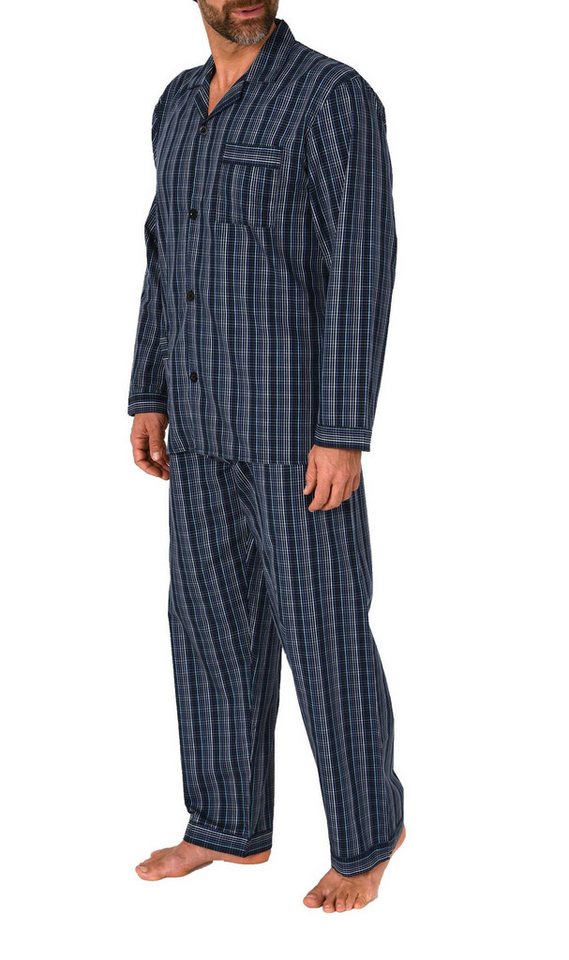 Normann Pyjama Gewebter Herren Pyjama, durchknöpfbarer Schlafanzug mit Streifen – Bild 2 von 4
