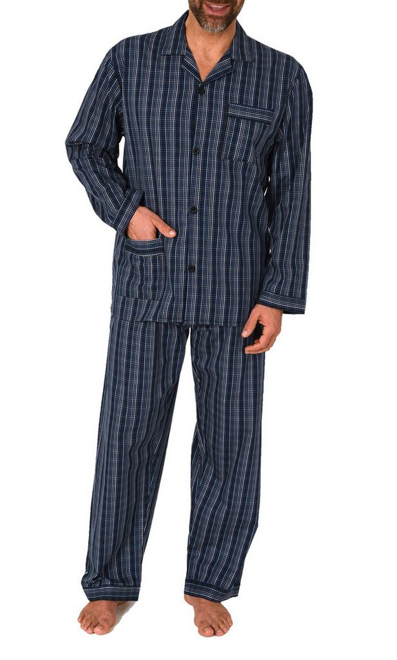 Normann Pyjama Gewebter Herren Pyjama, durchknöpfbarer Schlafanzug mit Streifen – Bild 4 von 4