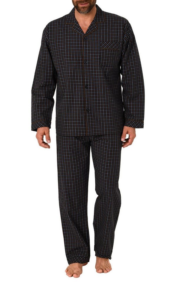 Normann Pyjama Gewebter Herren Pyjama, durchknöpfbarer Schlafanzug mit Streifen – Bild 2 von 2