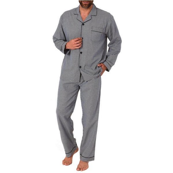 Normann Pyjama Gewebter Herren Pyjama, durchknöpfbarer Schlafanzug mit Streifen