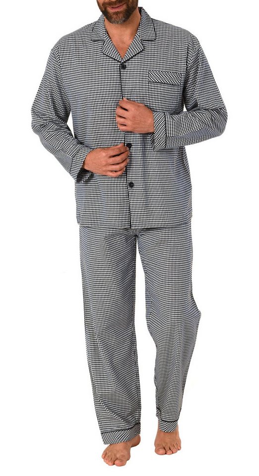 Normann Pyjama Gewebter Herren Pyjama, durchknöpfbarer Schlafanzug mit Streifen – Bild 2 von 2