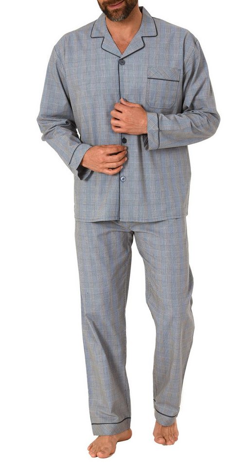 Normann Pyjama Gewebter Herren Pyjama, durchknöpfbarer Schlafanzug mit Streifen – Bild 2 von 2