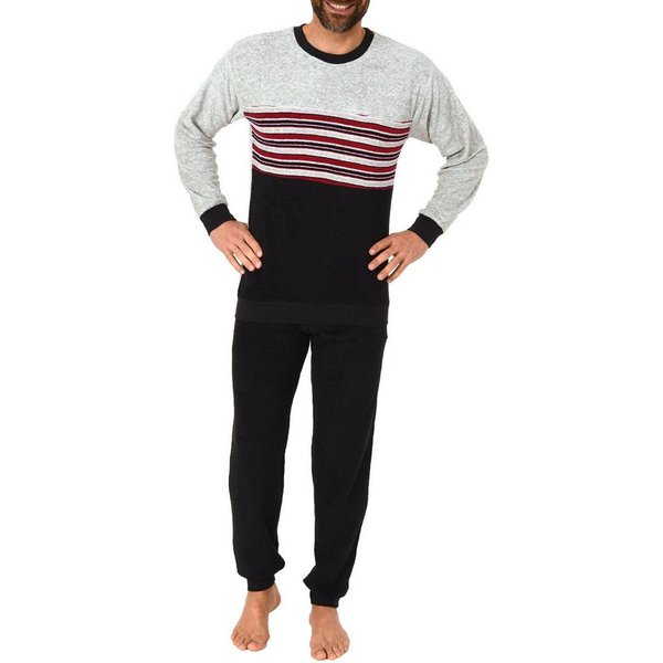 Normann Pyjama Herren Frottee Pyjama, Schlafanzug mit Bündchen und Rundhals