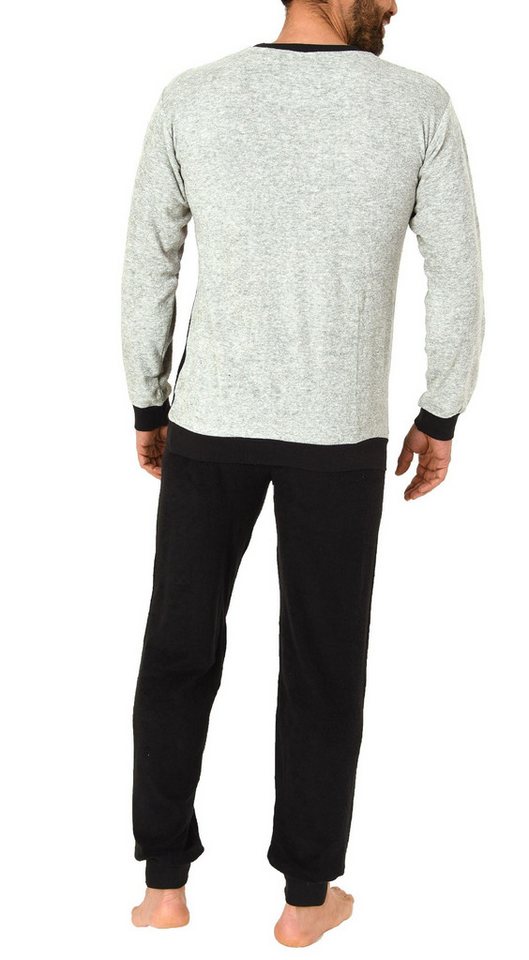 Normann Pyjama Herren Frottee Pyjama, Schlafanzug mit Bündchen und Rundhals – Bild 3 von 4