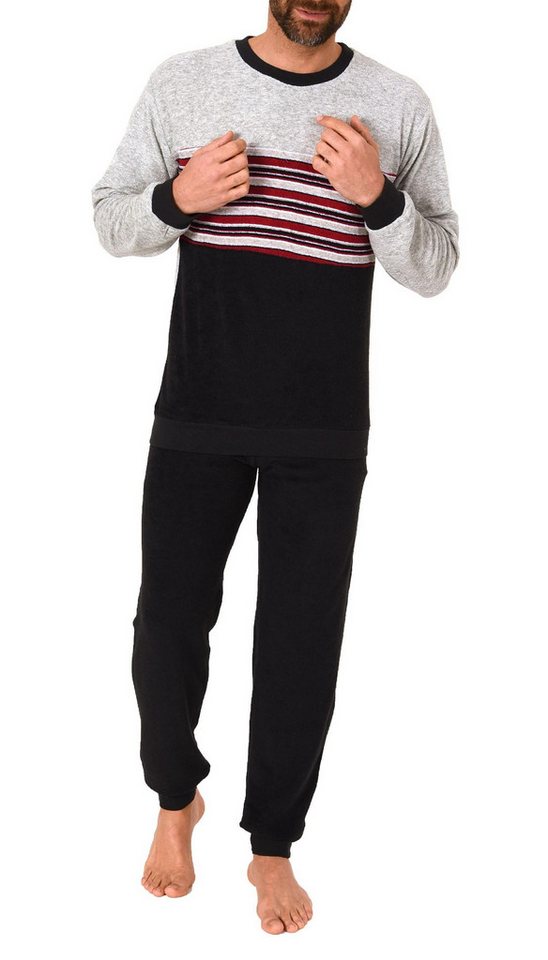 Normann Pyjama Herren Frottee Pyjama, Schlafanzug mit Bündchen und Rundhals – Bild 4 von 4