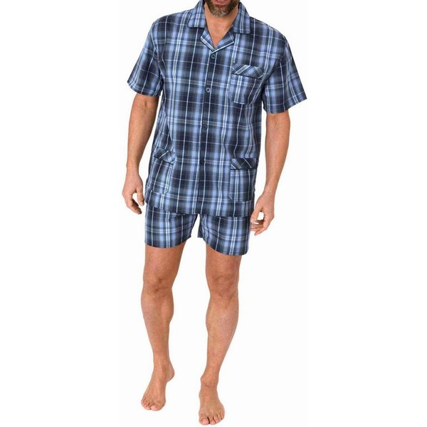 Normann Pyjama Herren kurzarm Schlafanzug Shorty Pyjama gewebt mit Knopfleiste