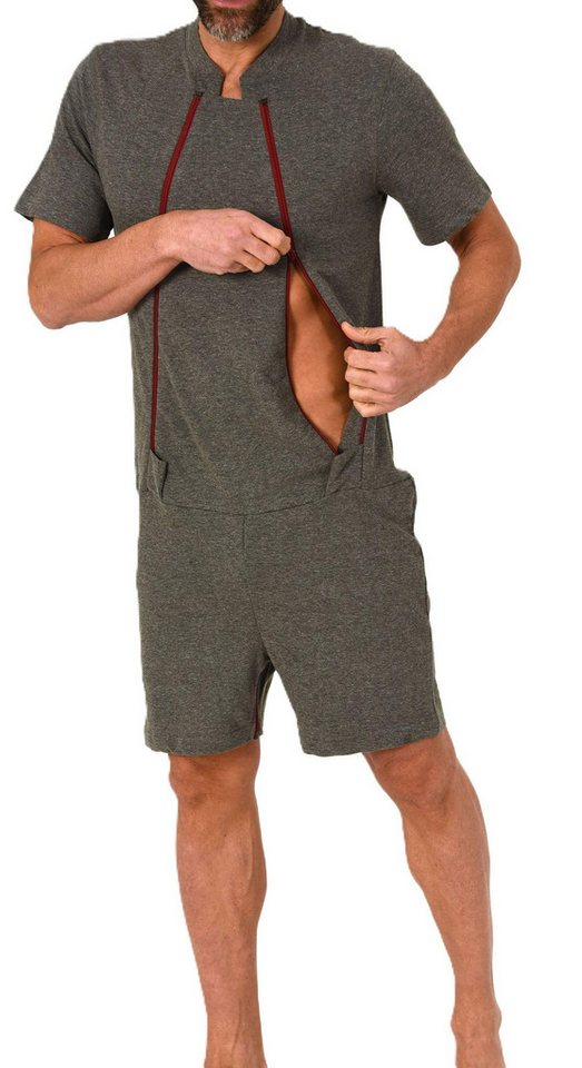 Normann Pyjama Herren Pflegeoverall kurzarm mit Reissverschluss Vorne und am Bein – Bild 3 von 5